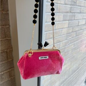 Remake Miu Miu Kisslock Pink Velvet Chain Top Handle Mini Handbag